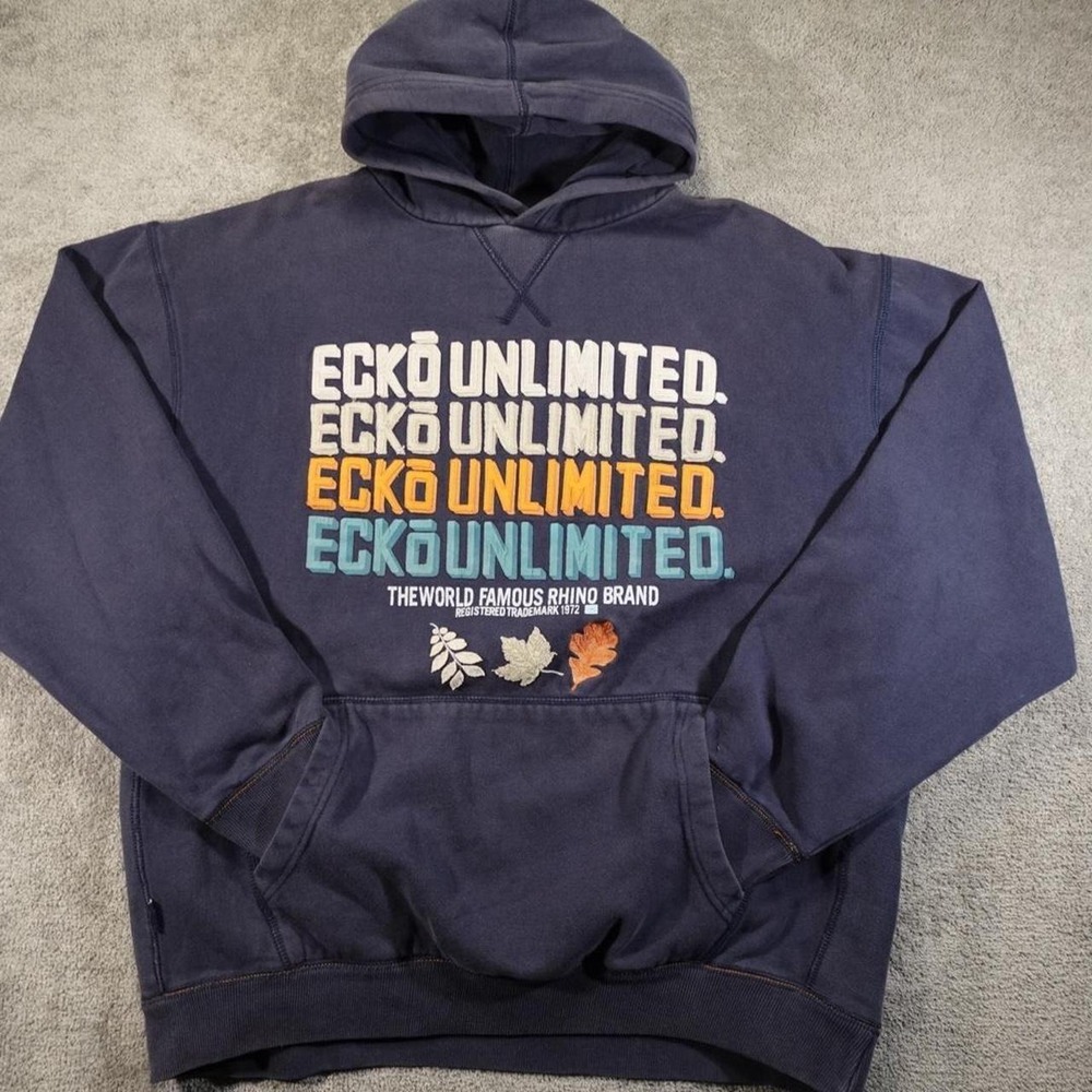 Vintage Y2K Ecko Unltd Embroidered Logo Cottom Hoodie Navy Men XL 28x28